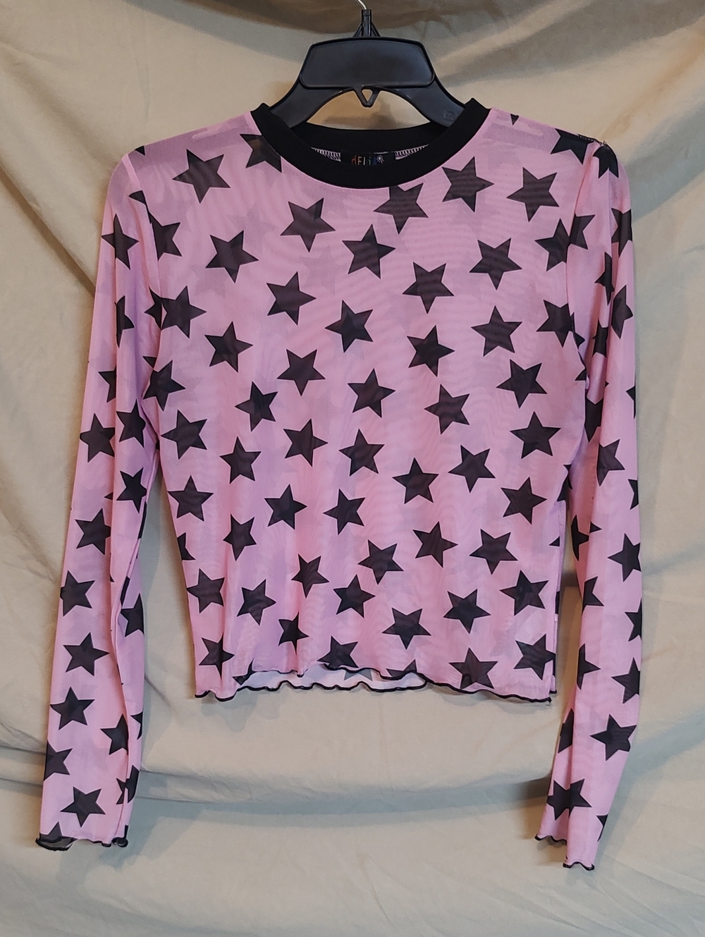 dELiA*s Pink Mesh Long Sleeve Top with Black Stars